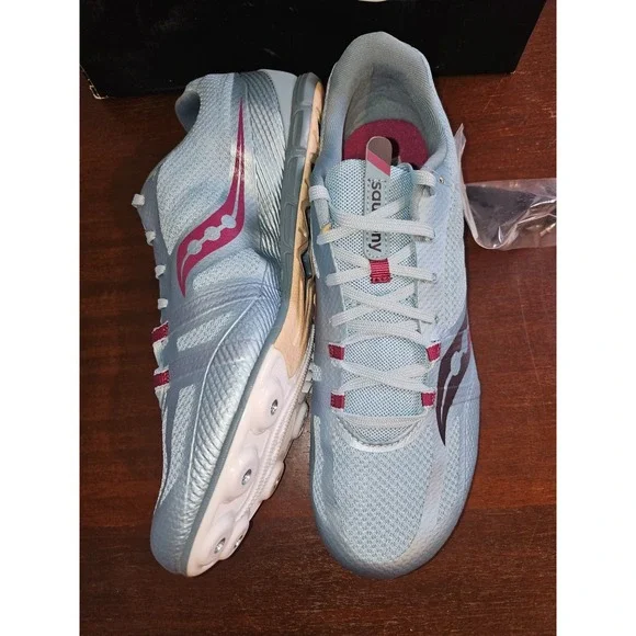 Saucony Vendetta Racing Shoes US 10.5 Cleats Sky Blue New in box - Picture 3 of 8